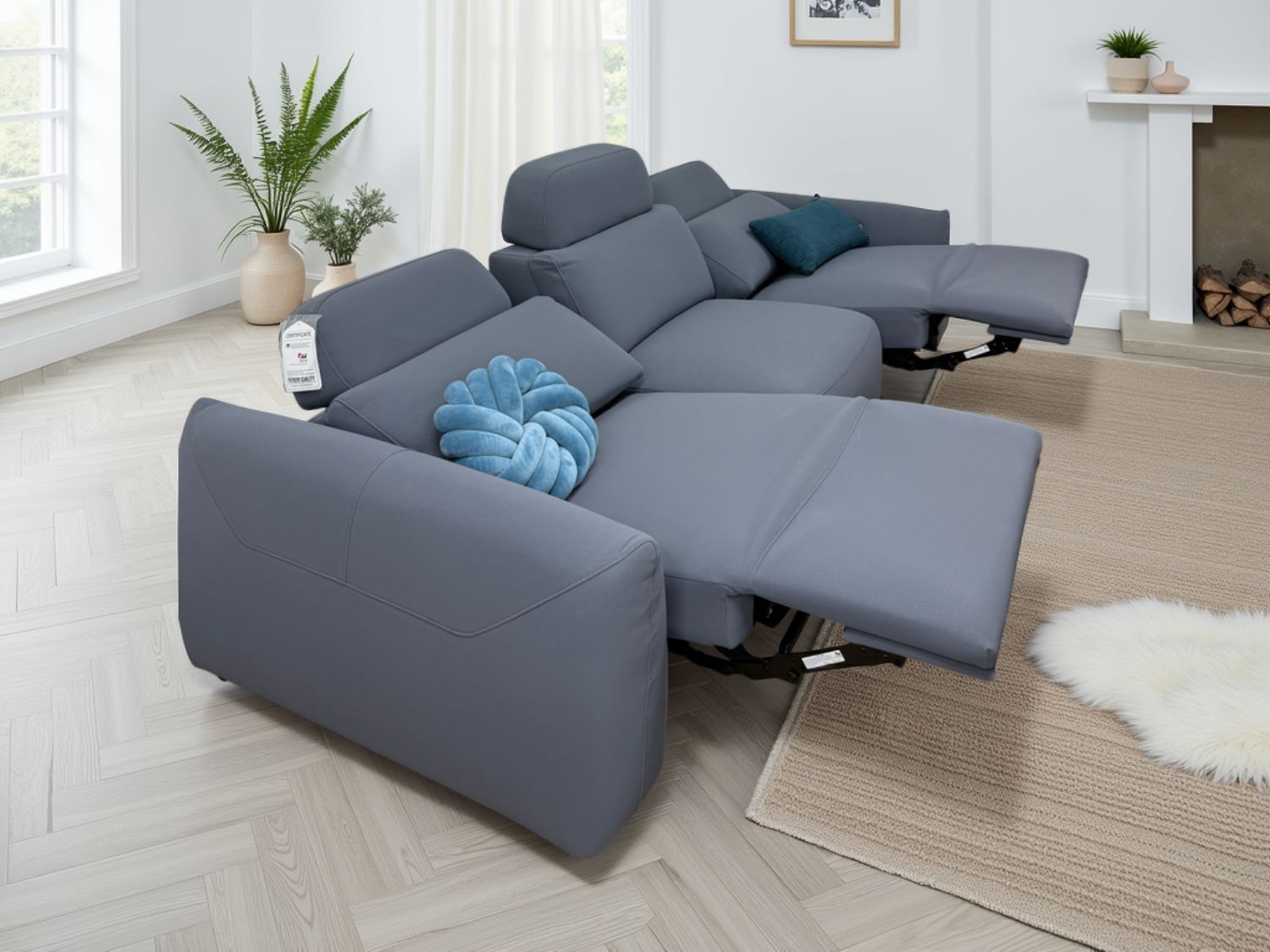 Grey Fabric 3 Seater Power Electric Recliner Sofa