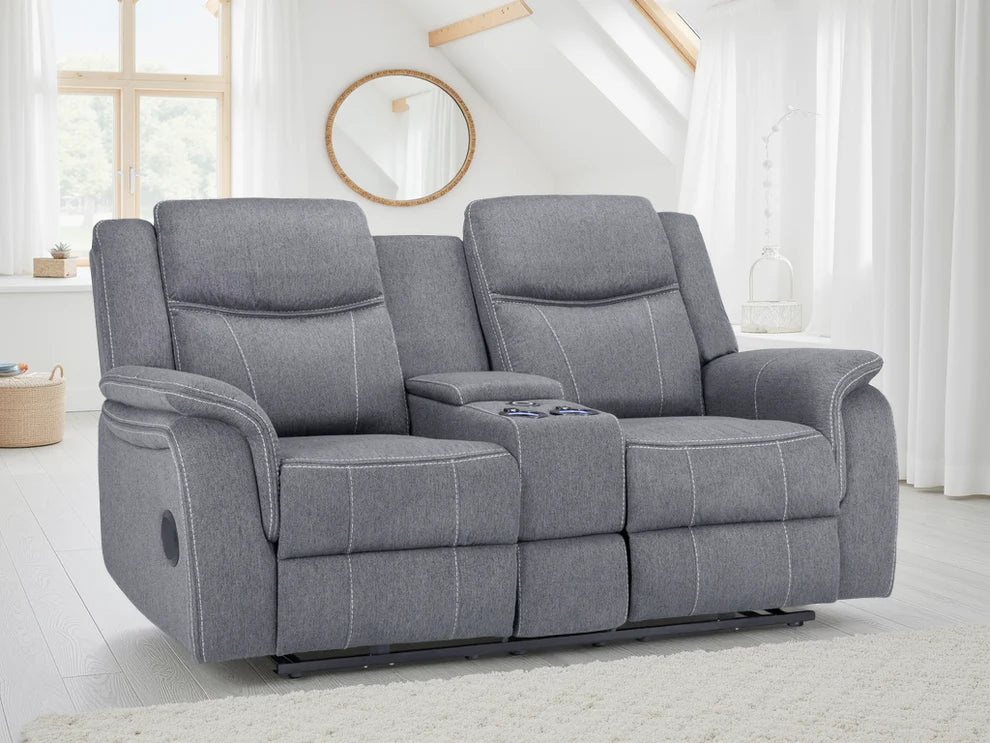 Grey Fabric 2 Seater Electric Recliner Sofa