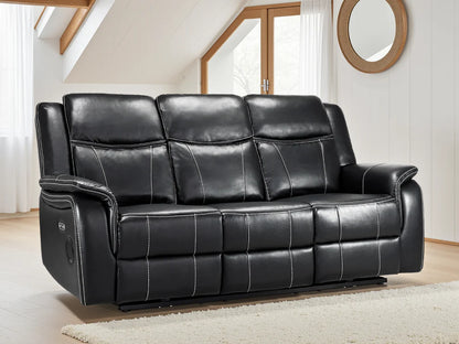 Black Leather 3 Seater Electric Recliner Sofa
