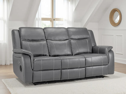 Grey Leather 3 Seater Electric Recliner Sofa