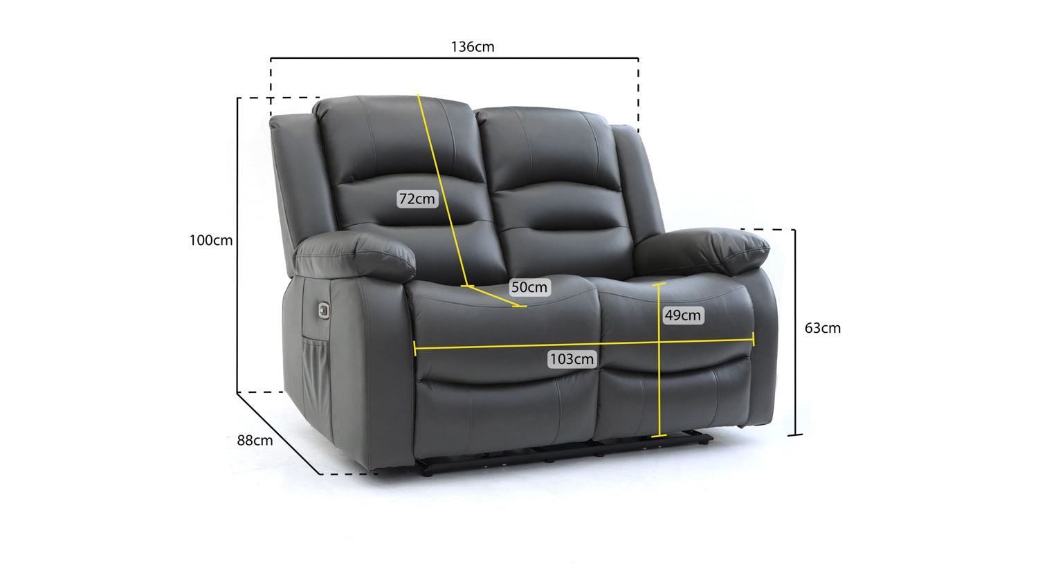 Grey Leather Effect 2 Seater Electric Recliner Sofa