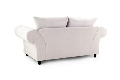 Stone Fabric Buttoned Fullback 2 Seater Sofa Scroll Arms