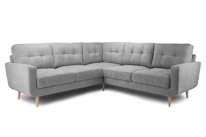 Grey Fabric Tufted Back Large Corner Sofa Wooden Legs