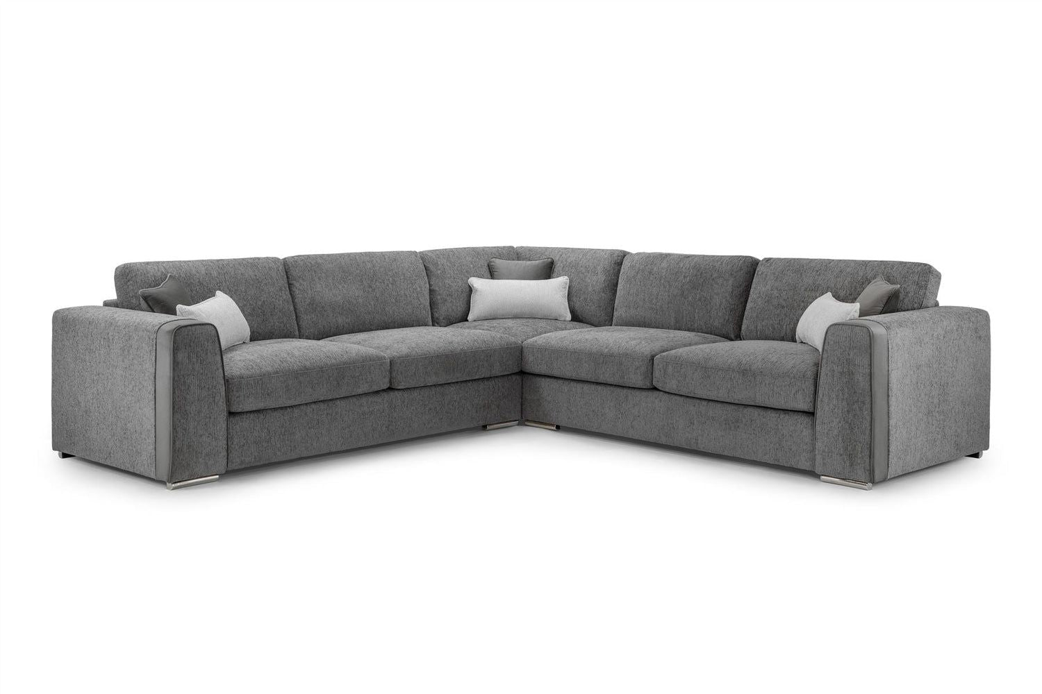 Grey Chenille Fabric Large Corner Sofa