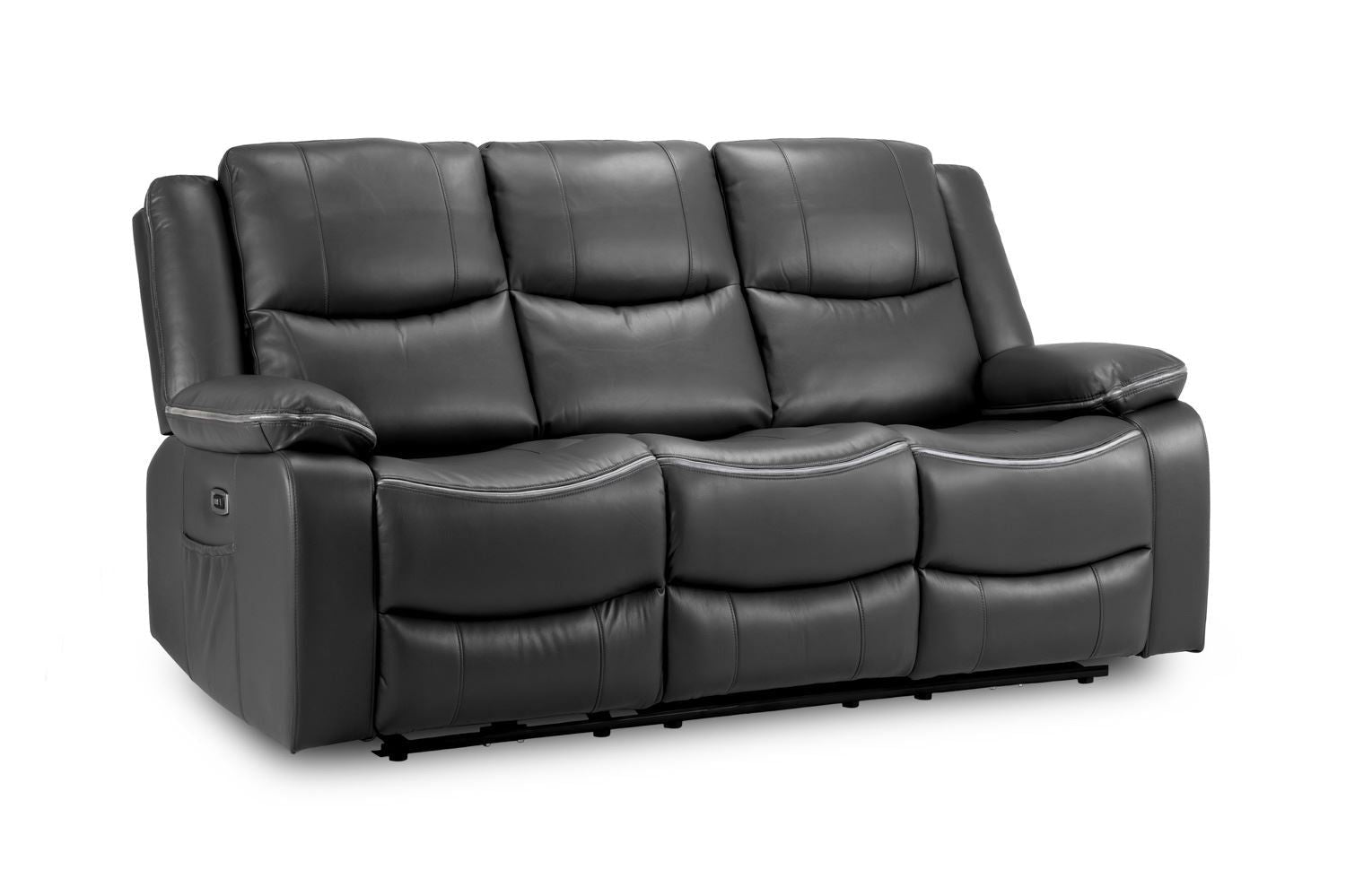 Black Leather High Back 3 Seater Electric Recliner Sofa