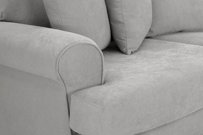 Grey Fabric Scrolled Armed Armchair Turned Wooden Legs