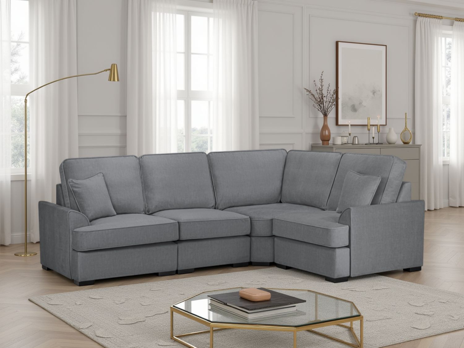 Grey Fabric Large Universal Corner Sofa