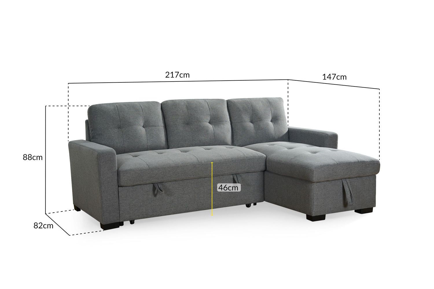 Grey Fabric Corner Sofabed with Removable Cushions