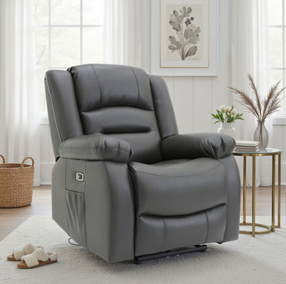 Grey Leather Effect Electric Recliner Armchair