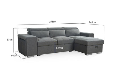Grey Fabric Universal Corner Sofabed with Storage