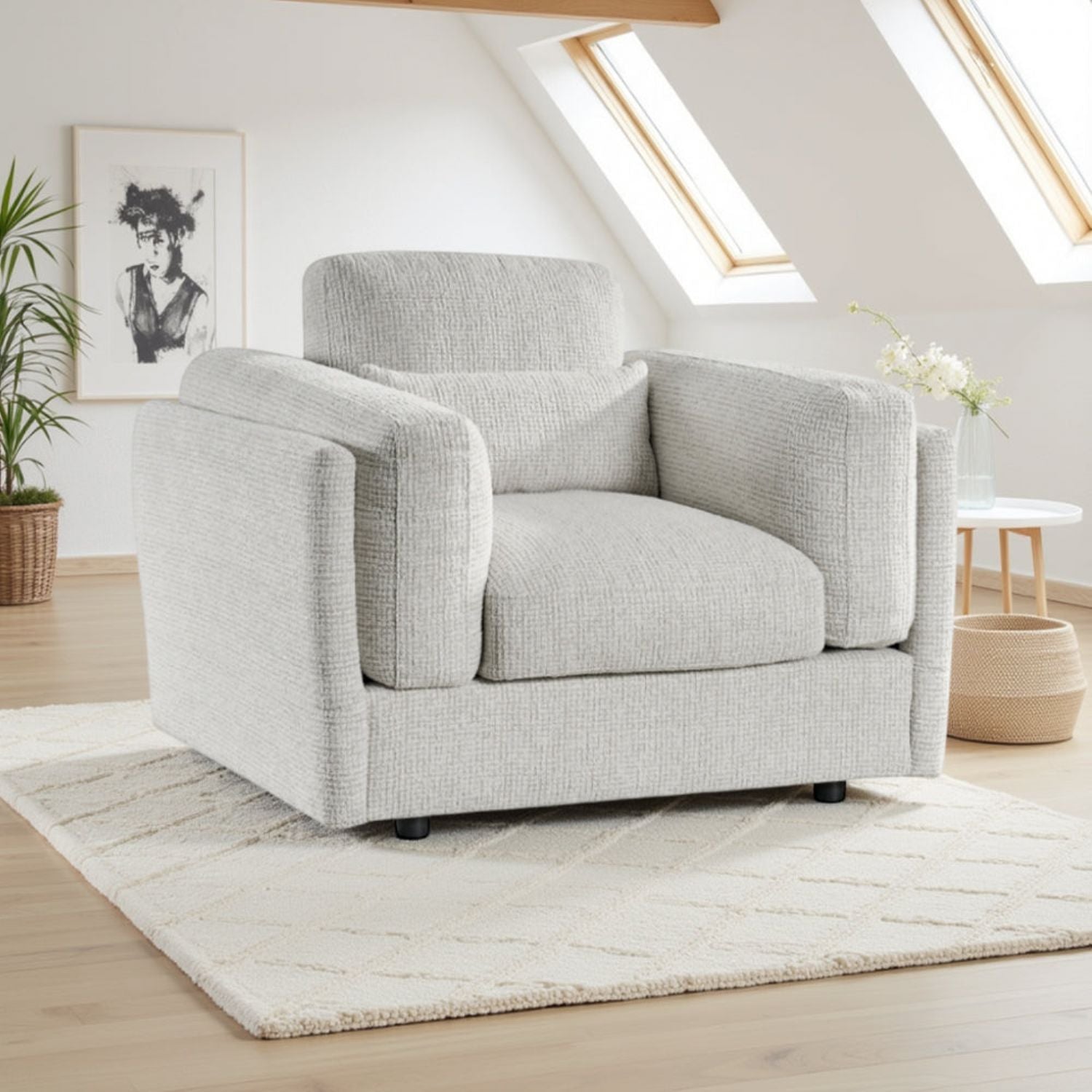 Beige Textured Fabric Armchair Laid Back Design