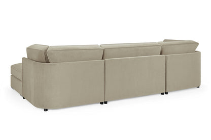 Beige Velvet U Shape Large Corner Sofa with Footstool