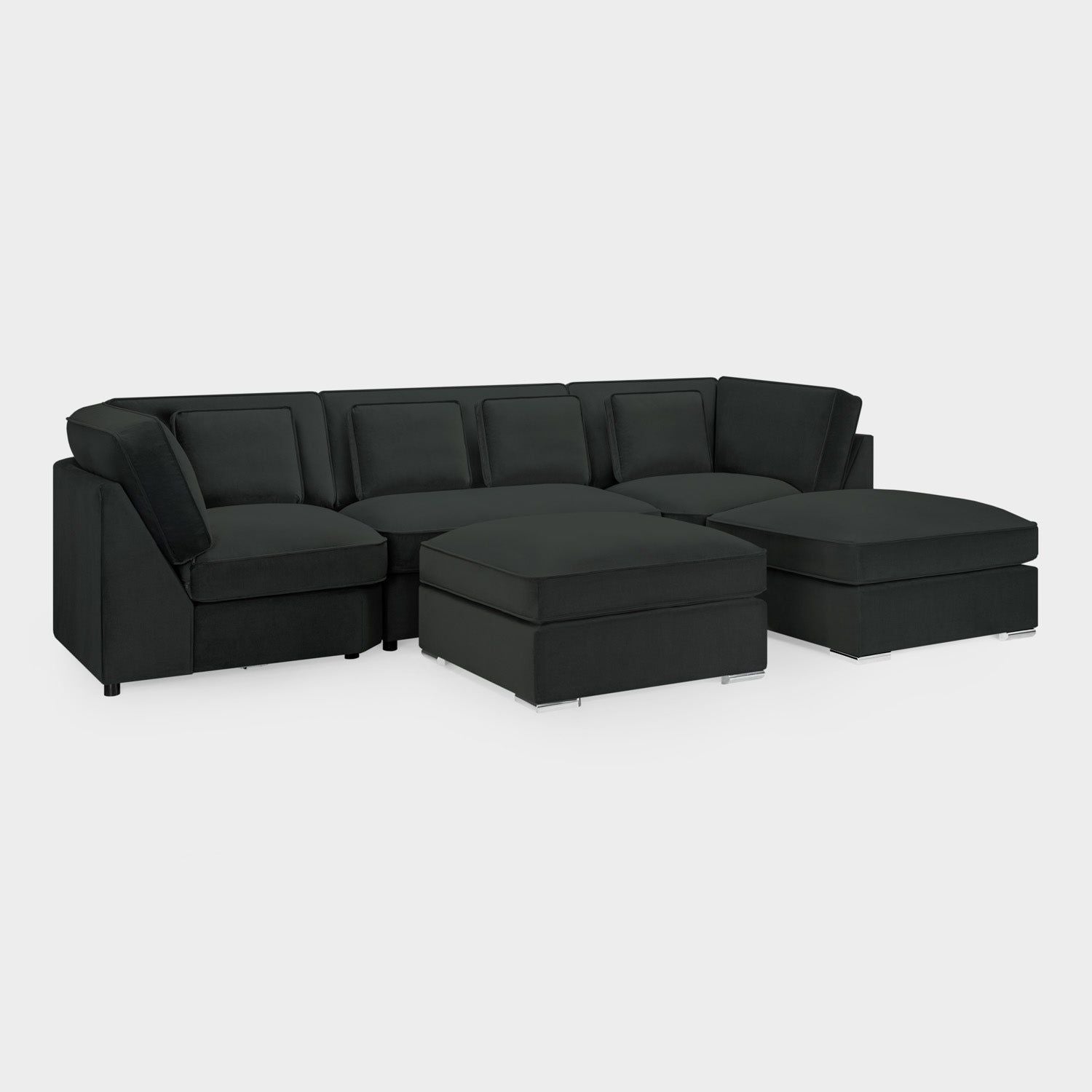 Slate Grey Velvet U Shape Corner Group Sofa with Footstool
