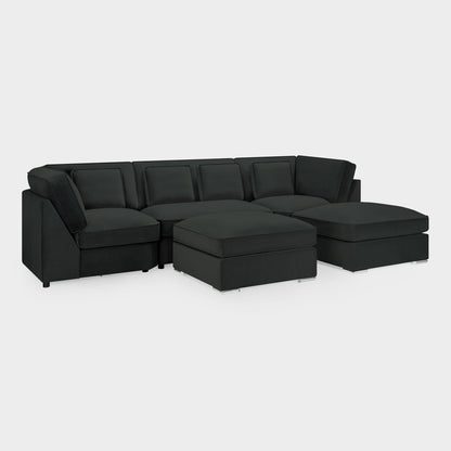 Slate Grey Velvet U Shape Corner Group Sofa with Footstool