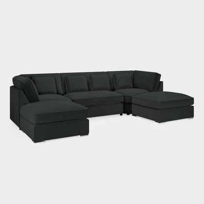 Slate Grey Velvet U Shape Corner Group Sofa with Footstool