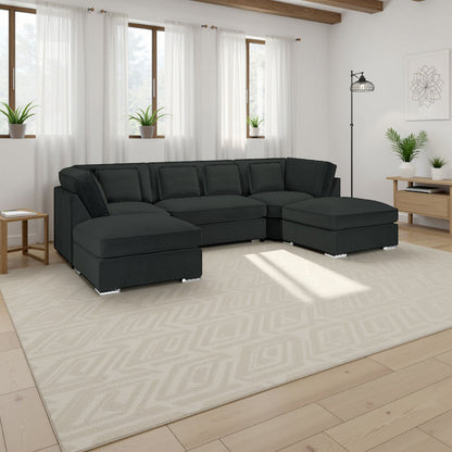 Slate Grey Velvet U Shape Corner Group Sofa with Footstool