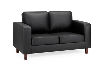 Black Leather Effect 2 Seater Sofa Wooden Feet