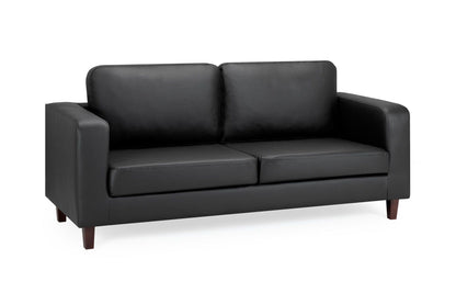 Black Leather 3 Seater Sofa Walnut Wooden Feet