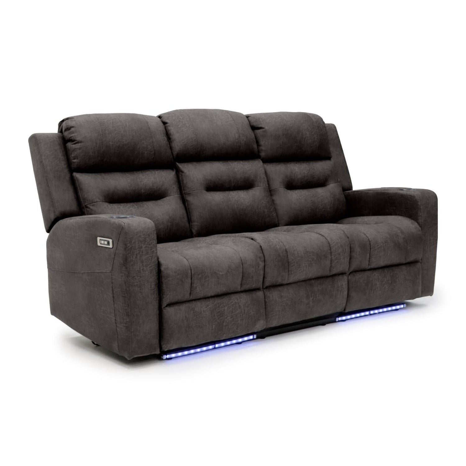 Brown Fabric 3 Seater Electric Recliner Sofa with LED