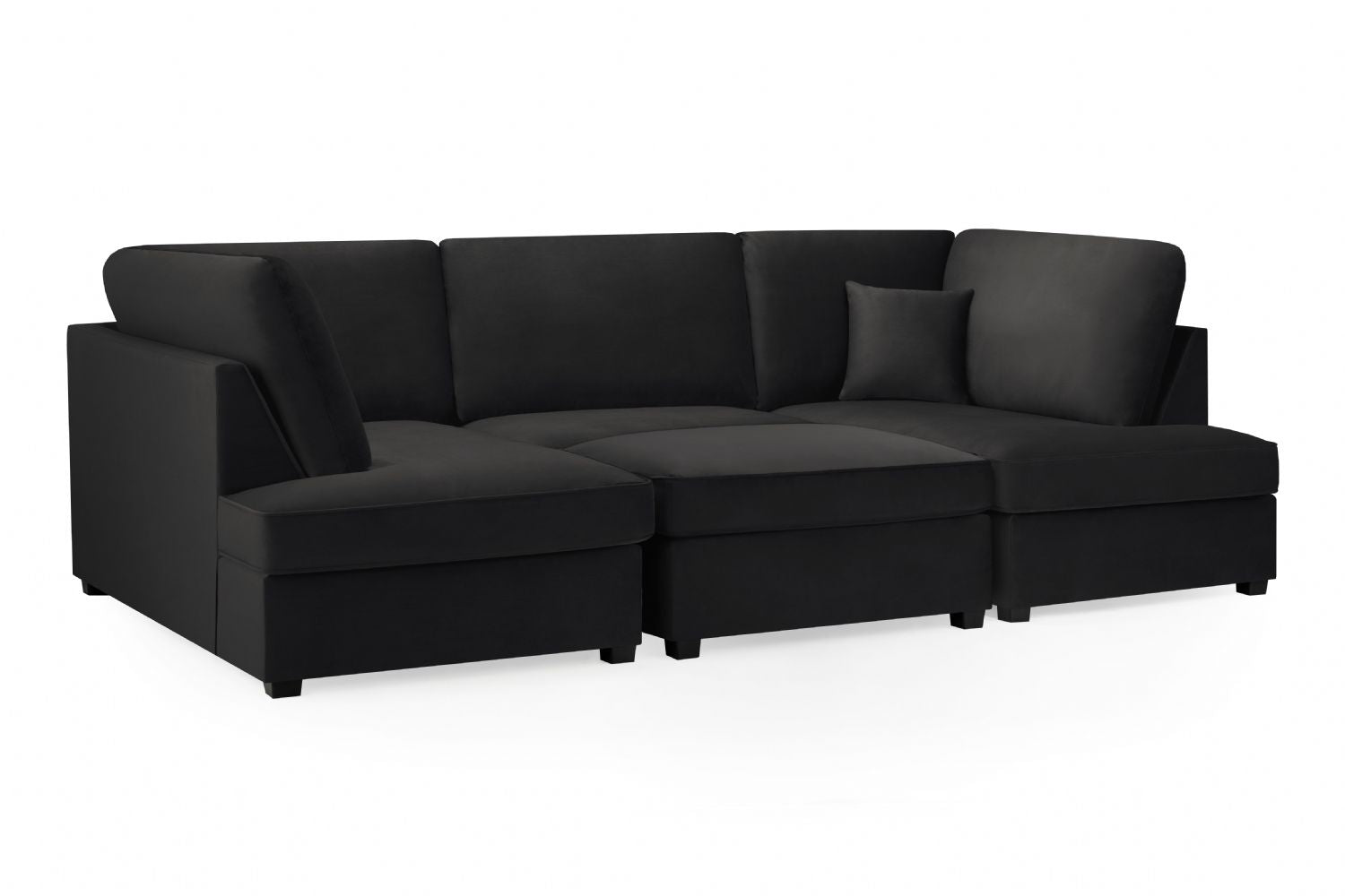 Black Fabric U Shape Plush Black Corner Sofa