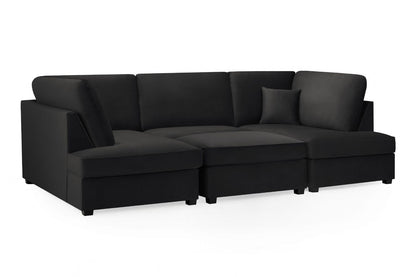 Black Fabric U Shape Plush Black Corner Sofa