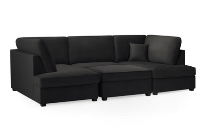 Black Fabric U Shape Plush Black Corner Sofa