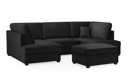 Black Fabric U Shape Plush Black Corner Sofa