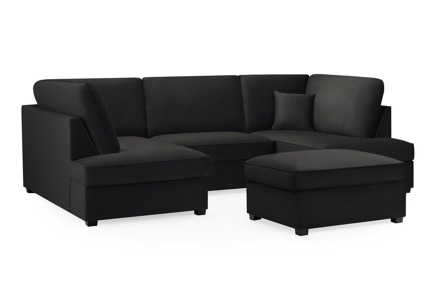 Black Fabric U Shape Plush Black Corner Sofa
