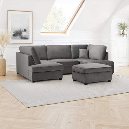 Grey Fabric U Shape Fullback Corner Sofa