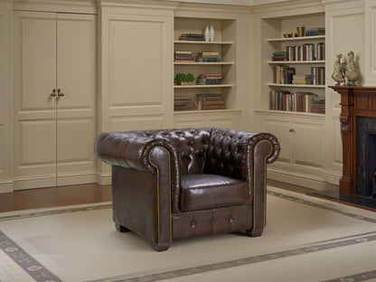 Antique Brown Leather Effect Buttoned Design Armchair