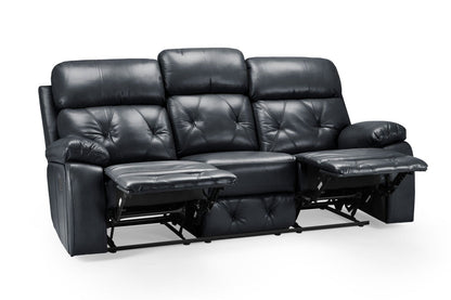 Black Leather Effect 3 Seater Manual Recliner Sofa