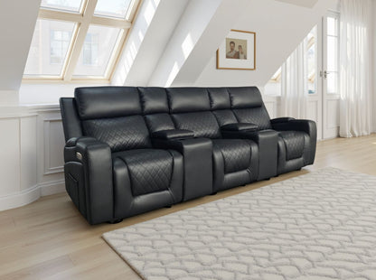 Black Leather Cinema 3 Seater Electric Recliners Sofa