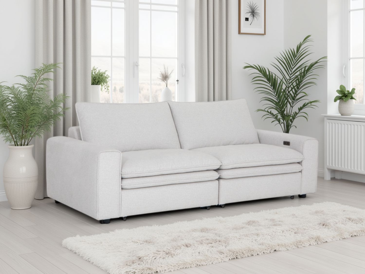 Ivory Fabric 3 Seater Electric Recliner Sofa