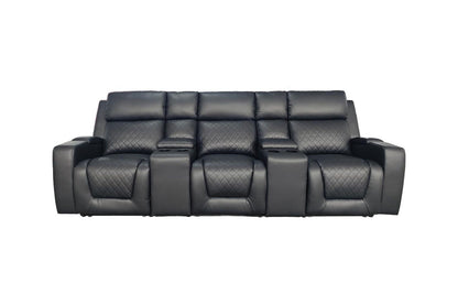 Black Leather Cinema 3 Seater Electric Recliners Sofa