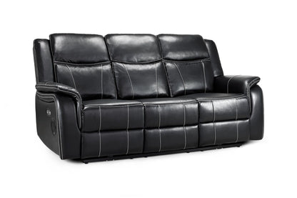 Black Leather 3 Seater Electric Recliner Sofa