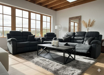 Black Fabric 3 Seater Manual Recliner Sofa Set 3+2+1