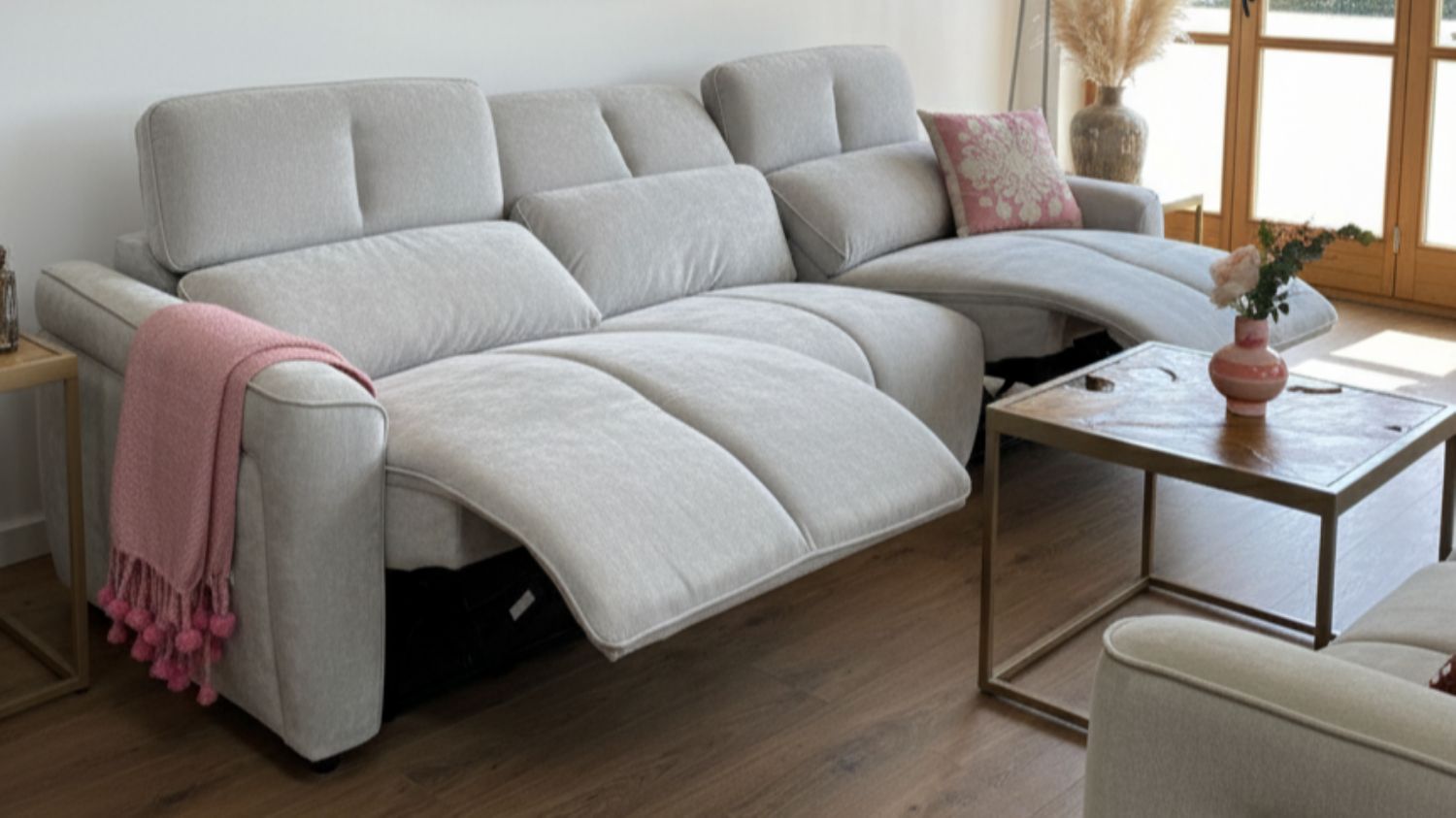 Grey Fabric Upholstered 3 Seater Electric Recliner Sofa