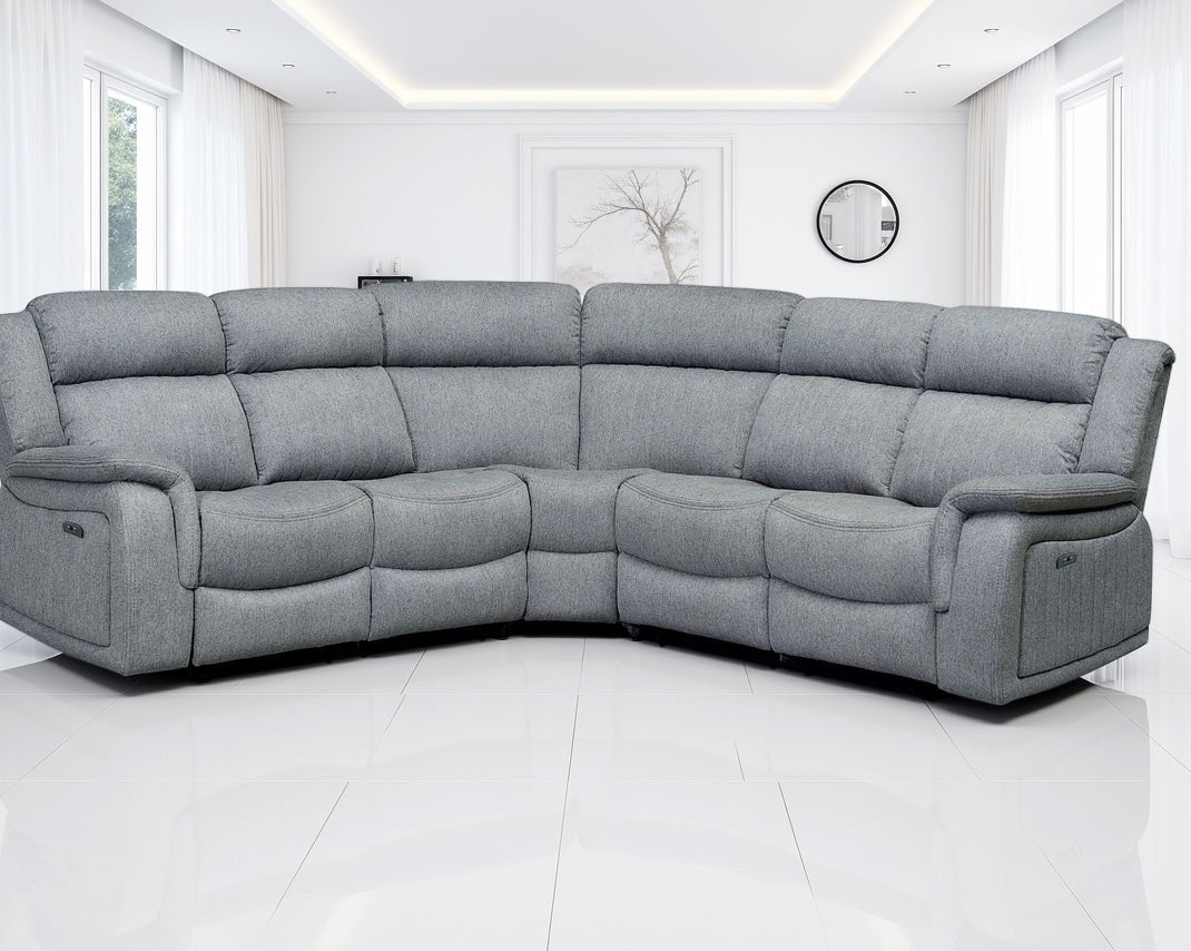 Grey Fabric Large Electric Corner Recliner Sofa