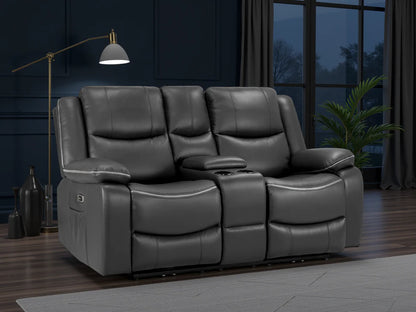 Black Leather 2 Seater High Back Electric Recliner Sofa
