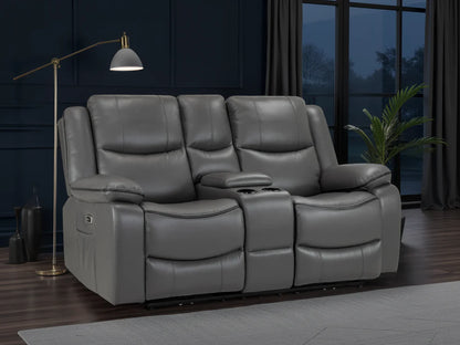 Grey Leather 2 Seater High Back Electric Recliner Sofa