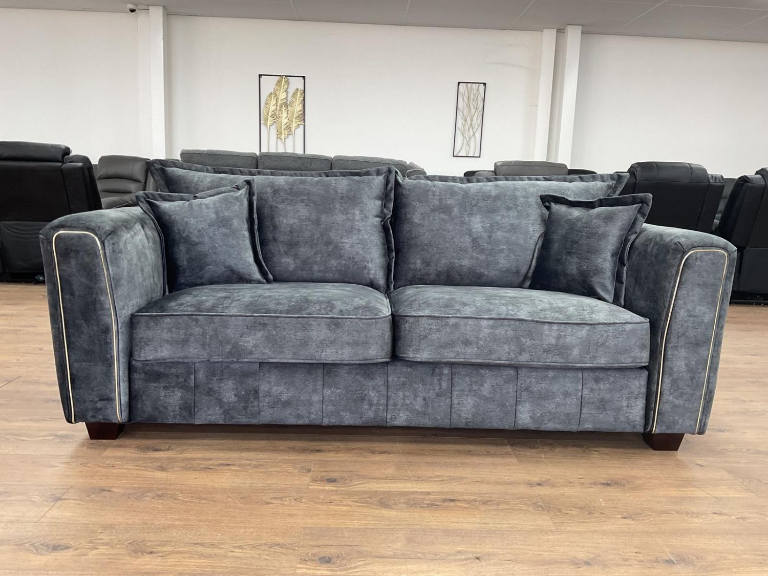 Charcoal Black Leather Effect High Back 3 Seater Sofa