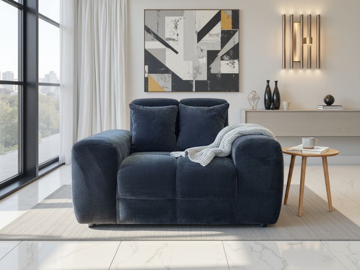 Black Fabric Armchair with Scatter Cushions