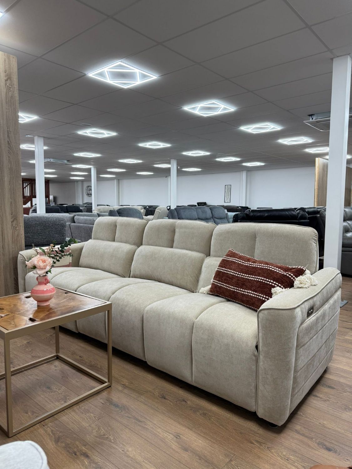 Beige Fabric 3 Seater Electric Recliner Sofa