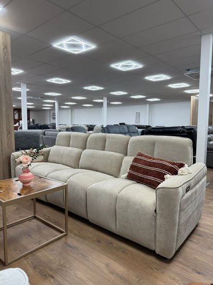 Beige Fabric 3 Seater Electric Recliner Sofa