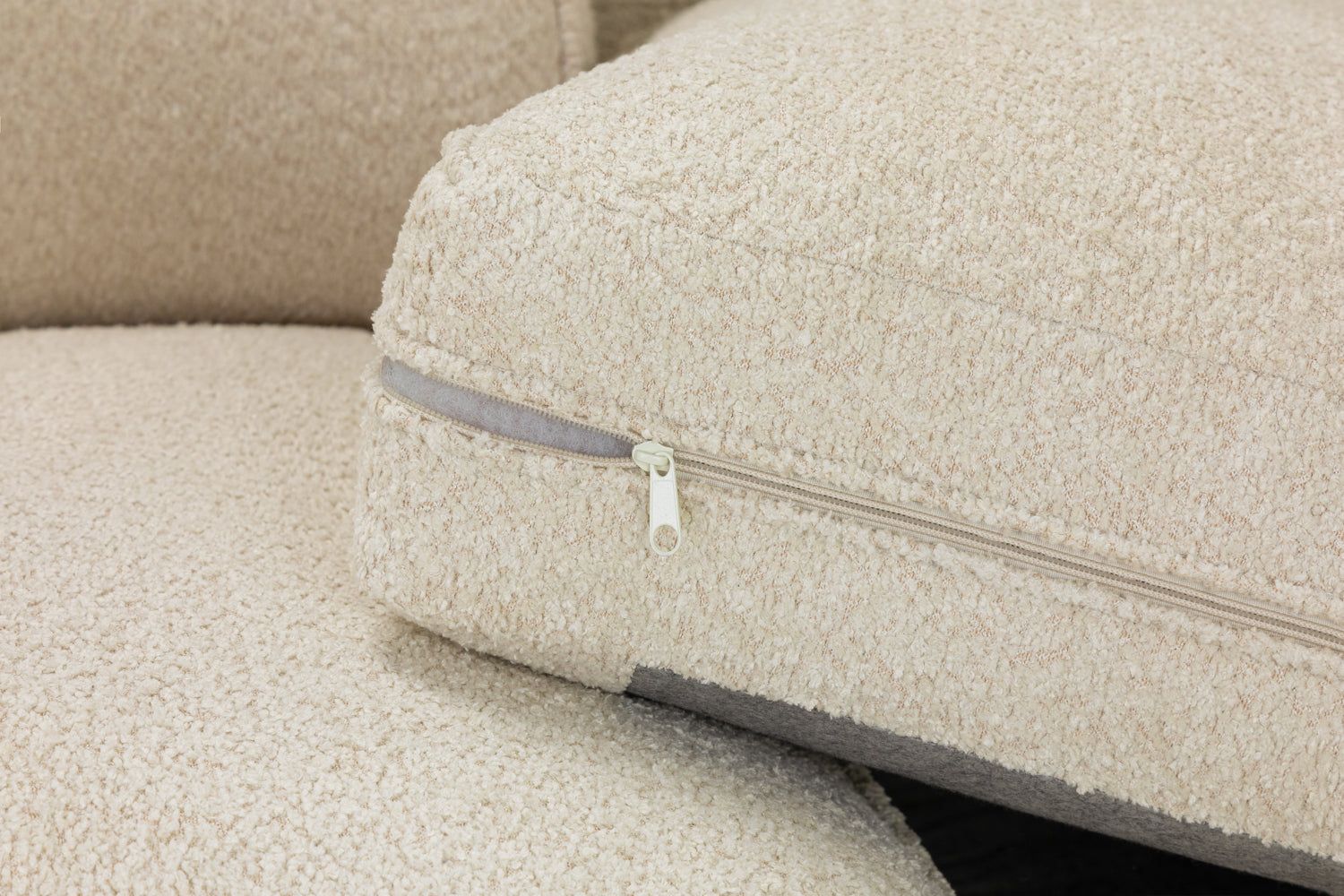 Beige Boucle Fabric U Shape Fullback Corner Sofa