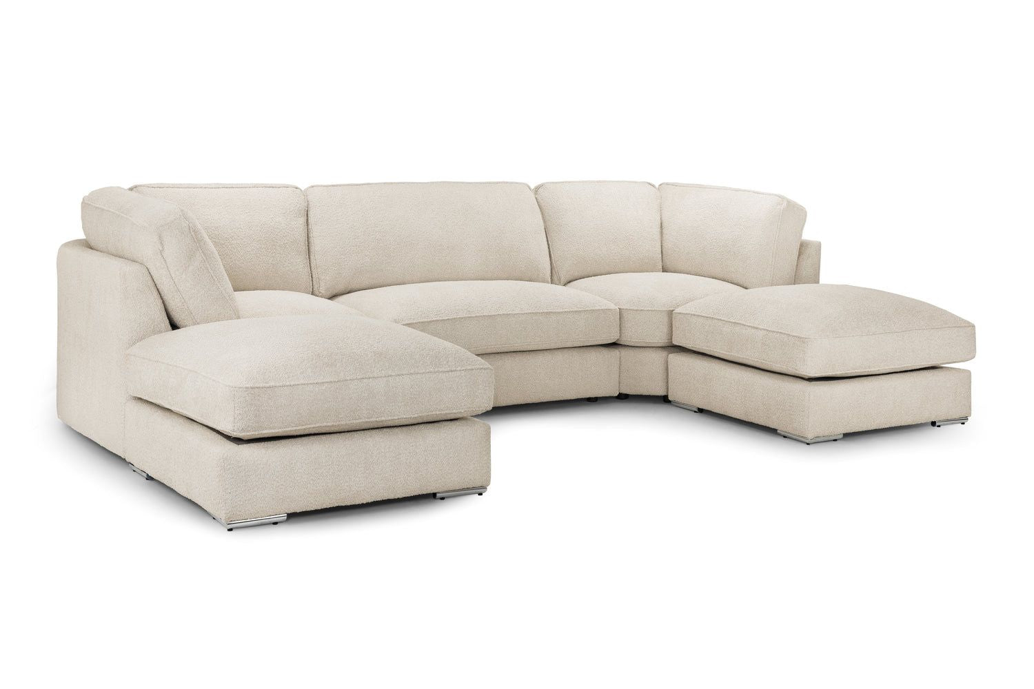 Beige Boucle Fabric U Shape Fullback Corner Sofa