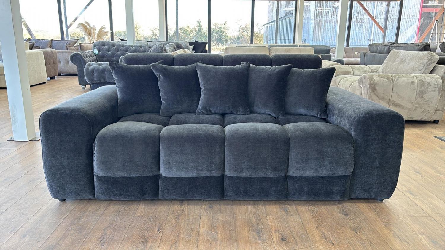 Black Velvet Fabric Upholstered 3 Seater Sofa