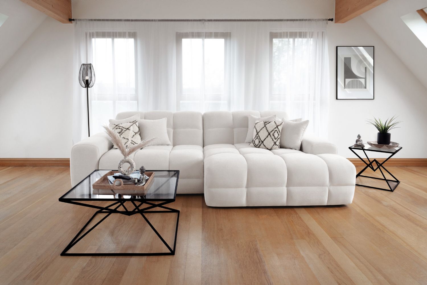 Natural Beige Fabric Right Hand Facing Corner Sofa