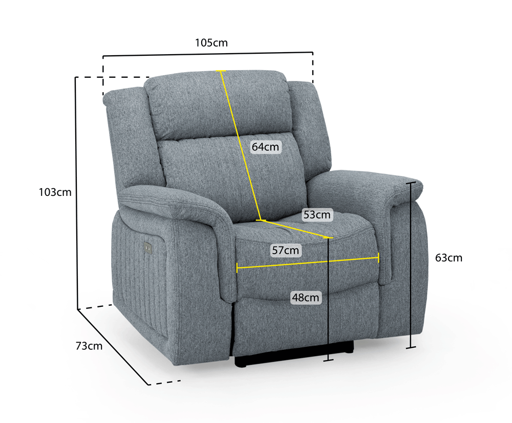 Grey Fabric Electric Recliner Armchair Pillow Top Arms