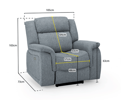 Grey Fabric Electric Recliner Armchair Pillow Top Arms